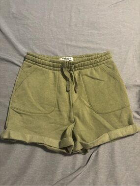 refuge Olive Green Terry Drawstring Lounge Shorts